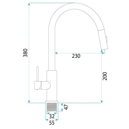 REA-B6571 - Μπαταρία νιπτήρα με αποσπώμενο ντους ONTARIO 38 εκ. μαύρη