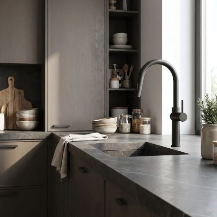 REA-B7200 - Μπαταρία κουζίνας FRESH 45 cm με αποσπώμενο ψεκαστήρα, μαύρη