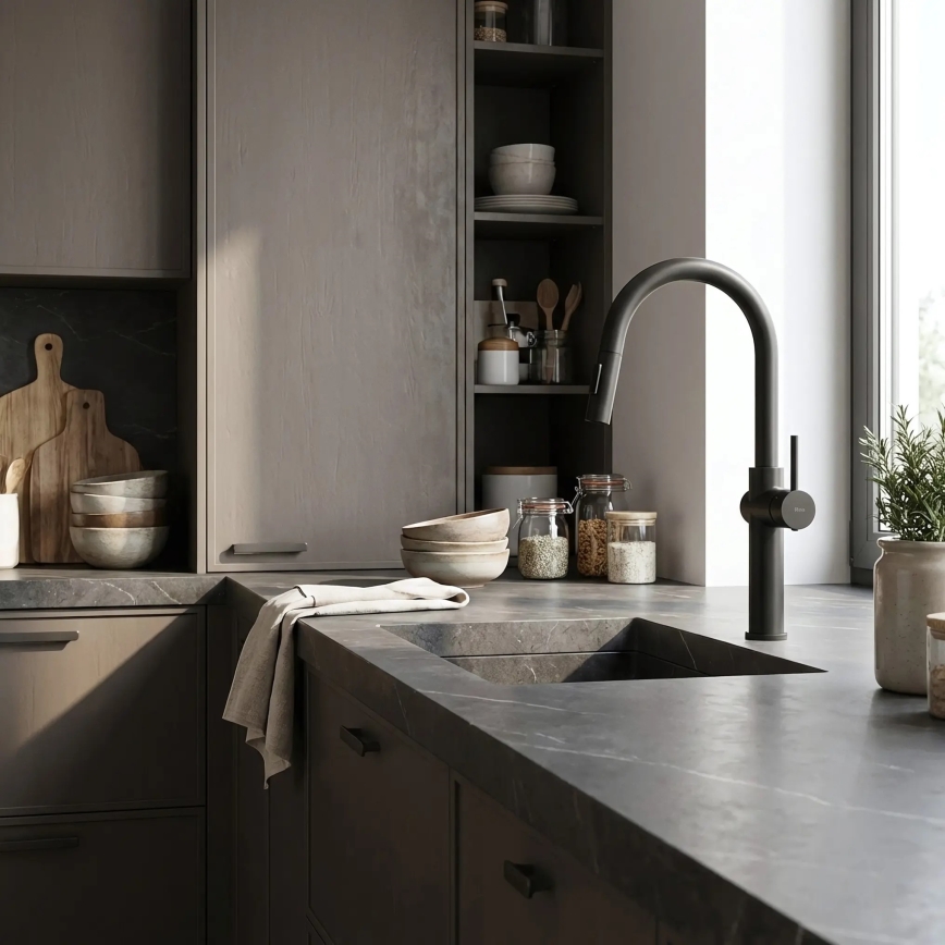 REA-B7200 - Μπαταρία κουζίνας FRESH 45 cm με αποσπώμενο ψεκαστήρα, μαύρη