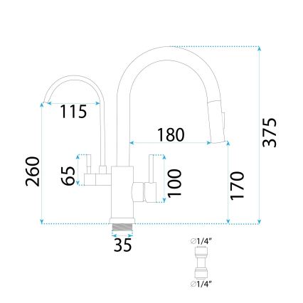 REA-B7436 - Μπαταρία κουζίνας με ανασυρόμενη κεφαλή ντους και σύστημα φιλτραρίσματος ECO FRESH 37,5 εκ. σε χάλκινο φινίρισμα