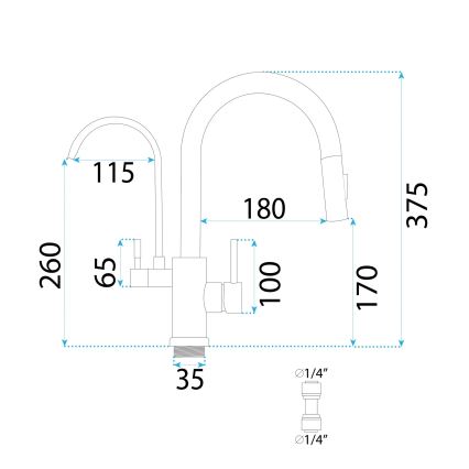 REA-B7564 - Μπαταρία κουζίνας με αποσπώμενη κεφαλή ψεκασμού και φίλτρο ECO FRESH, 37,5 cm, ματ μαύρη