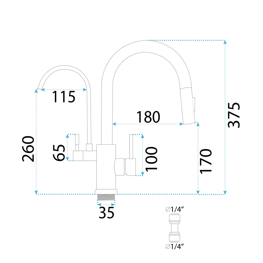 REA-B7564 - Μπαταρία κουζίνας με αποσπώμενη κεφαλή ψεκασμού και φίλτρο ECO FRESH, 37,5 cm, ματ μαύρη