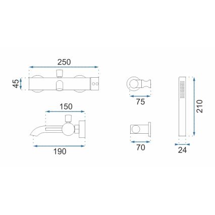 REA-B8010 - Σετ μπανιέρας LUNGO σε βουρτσιστό χρυσό