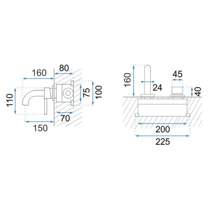 REA-B8652 - Μίκτης νιπτήρα για εντοιχισμένη εγκατάσταση LUNGO σε σατινέ χρυσό