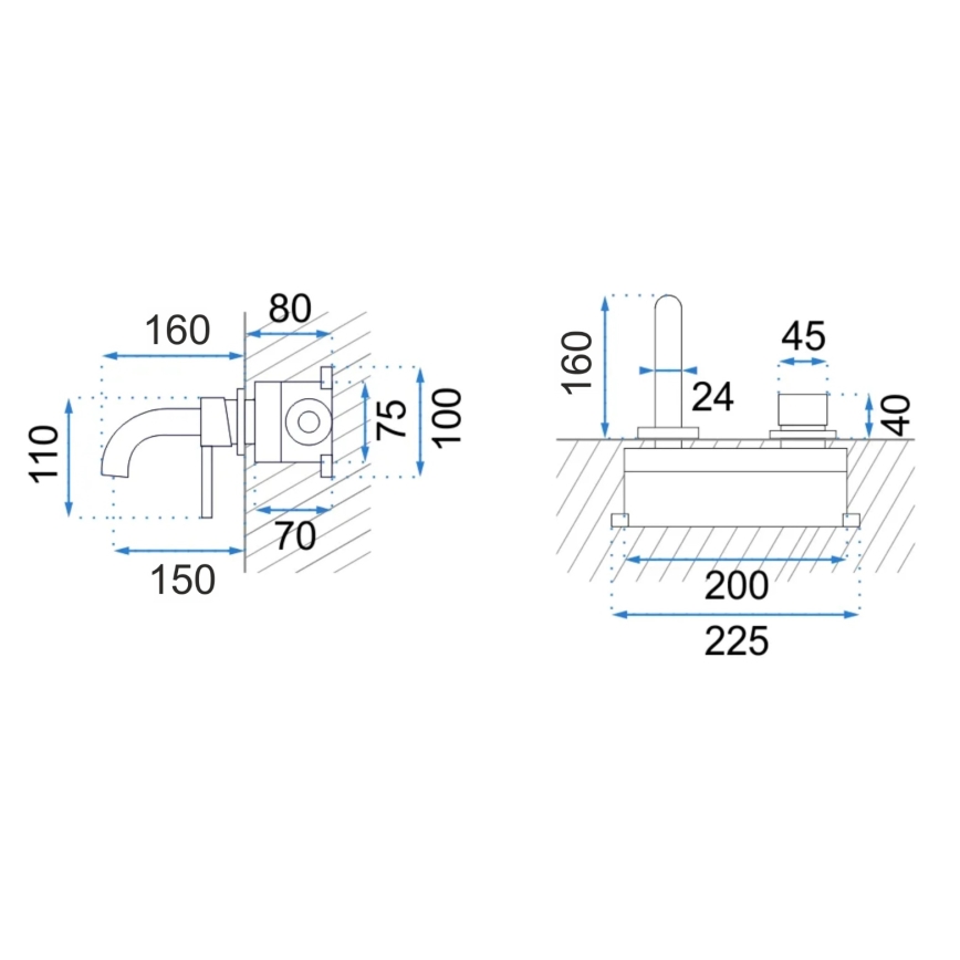 REA-B8652 - Μίκτης νιπτήρα για εντοιχισμένη εγκατάσταση LUNGO σε σατινέ χρυσό