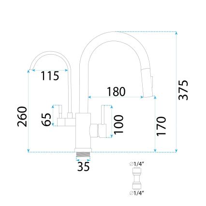 REA-B8989 - Μπαταρία κουζίνας με ανασυρόμενο ντους και ενσωματωμένο φίλτρο ECO FRESH, 37,5 cm, χρυσή