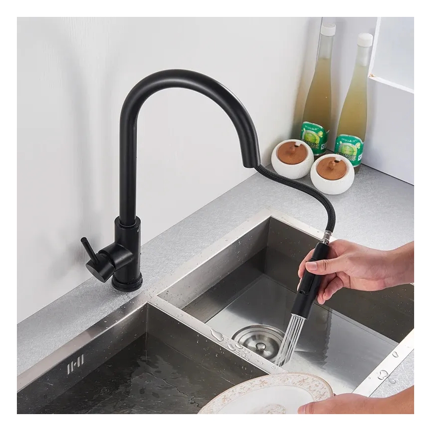 REA-B9147 - Μπαταρία κουζίνας με ανασυρόμενη κεφαλή ψεκασμού FRESH 39,5 cm σε μαύρο ματ φινίρισμα