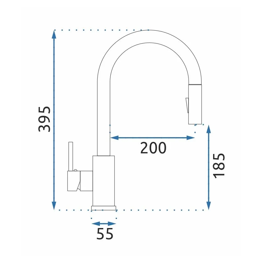 REA-B9147 - Μπαταρία κουζίνας με ανασυρόμενη κεφαλή ψεκασμού FRESH 39,5 cm σε μαύρο ματ φινίρισμα