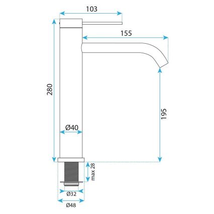 REA-B9322 - Μπαταρία νιπτήρα RIVO 28 cm σε τιτάνιο