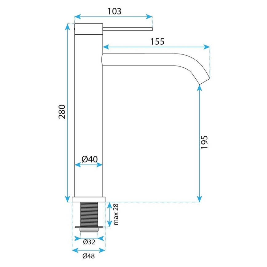 REA-B9322 - Μπαταρία νιπτήρα RIVO 28 cm σε τιτάνιο