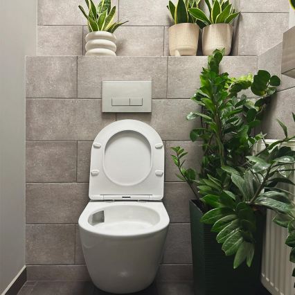 REA-C1259 - Κρεμαστή λεκάνη WC με κάθισμα CARLO MINI TORNADO RIMLESS, κεραμική/γυαλιστερό λευκό