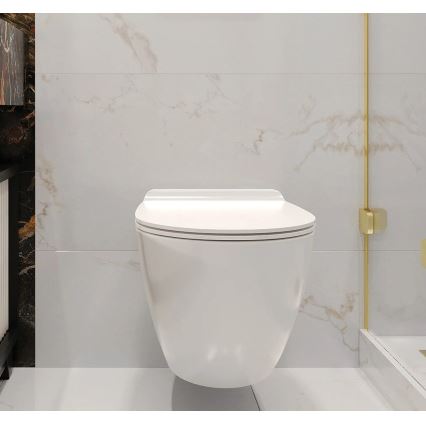 REA-C1400 - Κρεμαστή λεκάνη WC με κάθισμα CARTER RIMLESS, κεραμικό/λευκό