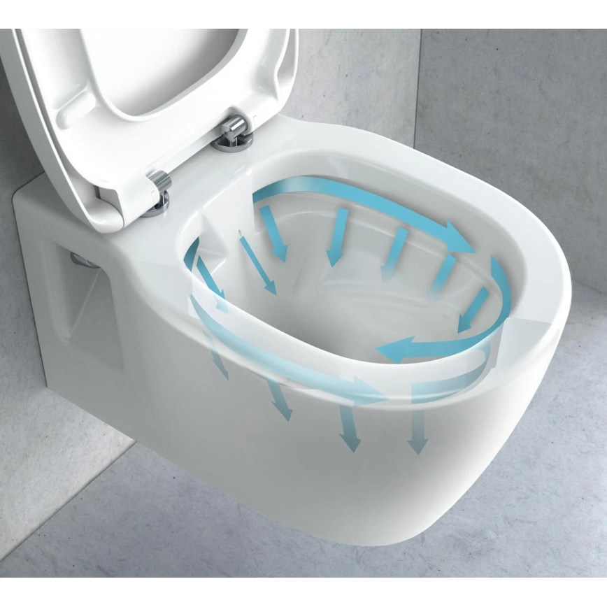 REA-C1400 - Κρεμαστή λεκάνη WC με κάθισμα CARTER RIMLESS, κεραμικό/λευκό