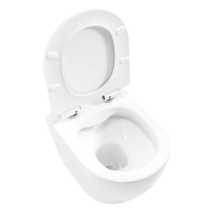 REA-C1400 - Κρεμαστή λεκάνη WC με κάθισμα CARTER RIMLESS, κεραμικό/λευκό