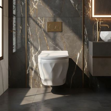 REA-C1652 - Κρεμαστή λεκάνη WC με κάθισμα GUSTAVO RIMLESS κεραμικό/λευκό