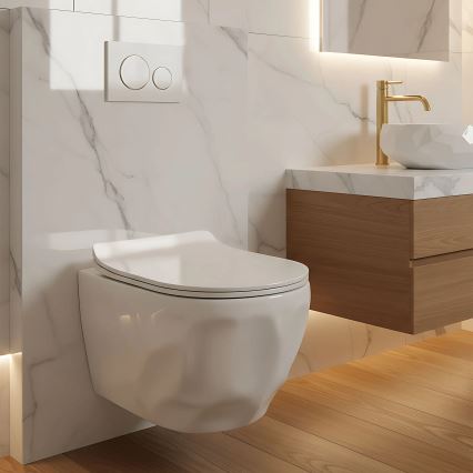 REA-C1652 - Κρεμαστή λεκάνη WC με κάθισμα GUSTAVO RIMLESS κεραμικό/λευκό