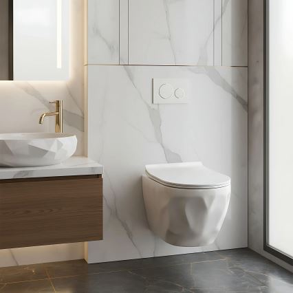 REA-C1652 - Κρεμαστή λεκάνη WC με κάθισμα GUSTAVO RIMLESS κεραμικό/λευκό