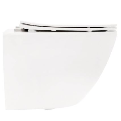 REA-C2760 - Κρεμαστή λεκάνη WC με κάθισμα CARLO FLAT MINI RIMLESS, κεραμική/γυαλιστερό λευκό