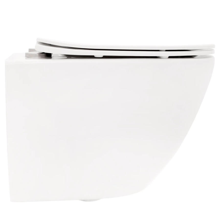 REA-C2760 - Κρεμαστή λεκάνη WC με κάθισμα CARLO FLAT MINI RIMLESS, κεραμική/γυαλιστερό λευκό