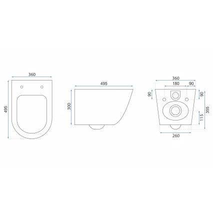 REA-C6800 - Επιτοίχια λεκάνη WC με κάθισμα TITO TORNADO RIMLESS κεραμική/λευκή