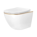 REA-C6806 - Κρεμαστή λεκάνη WC με κάθισμα CARLO MINI TORNADO RIMLESS κεραμική/λευκή/χρυσή