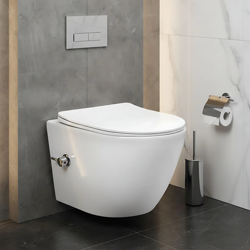 REA-C9701 - Επιτοίχιο WC με ψεκαστήρα μπιντέ και κάθισμα CARLO LUX κεραμικό/λευκό