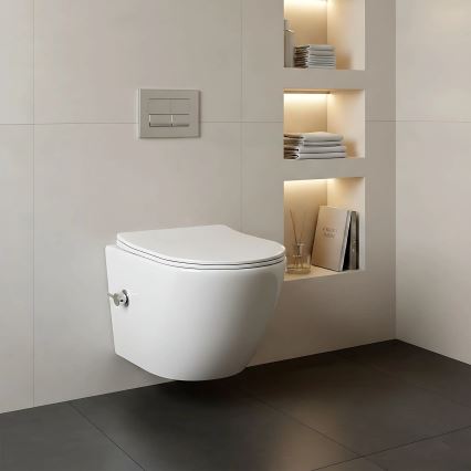 REA-C9701 - Επιτοίχιο WC με ψεκαστήρα μπιντέ και κάθισμα CARLO LUX κεραμικό/λευκό