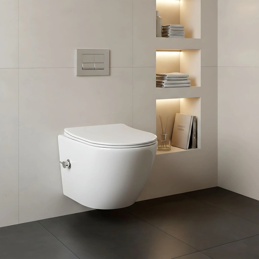 REA-C9701 - Επιτοίχιο WC με ψεκαστήρα μπιντέ και κάθισμα CARLO LUX κεραμικό/λευκό