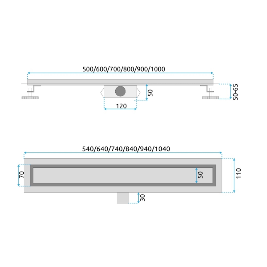 REA-G2502 - Αποστραγγιστικό κανάλι NEOX 70 cm από ανοξείδωτο ατσάλι