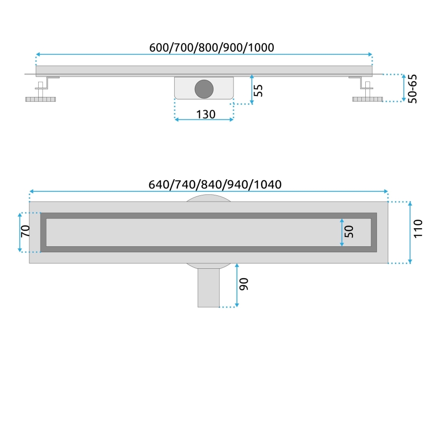 REA-G4801 - Γραμμικό κανάλι αποστράγγισης NEOX PRO 70 cm, βουρτσισμένος χαλκός