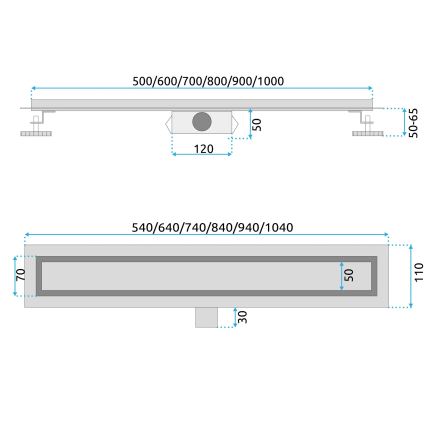 REA-G6600 - Κανάλι αποστράγγισης PURE NEOX 50 cm ματ μαύρο