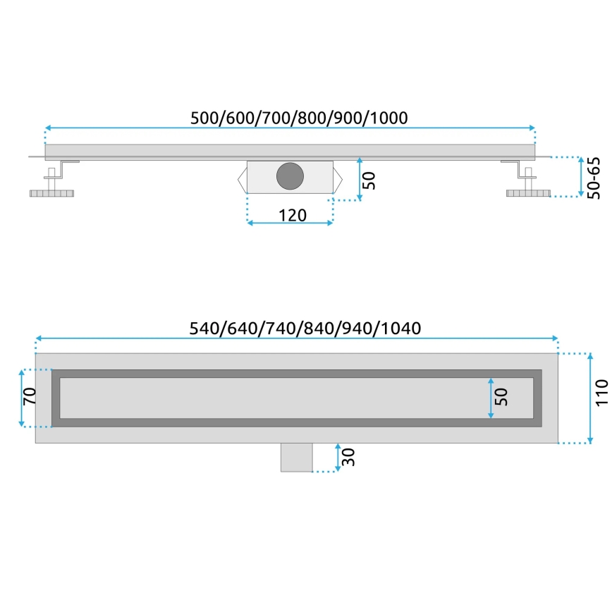 REA-G6600 - Κανάλι αποστράγγισης PURE NEOX 50 cm ματ μαύρο