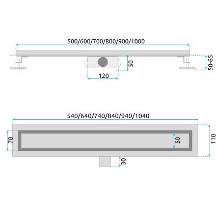 REA-G6602 - Γραμμική σχάρα αποστράγγισης PURE NEOX 70 εκ. μαύρο ματ
