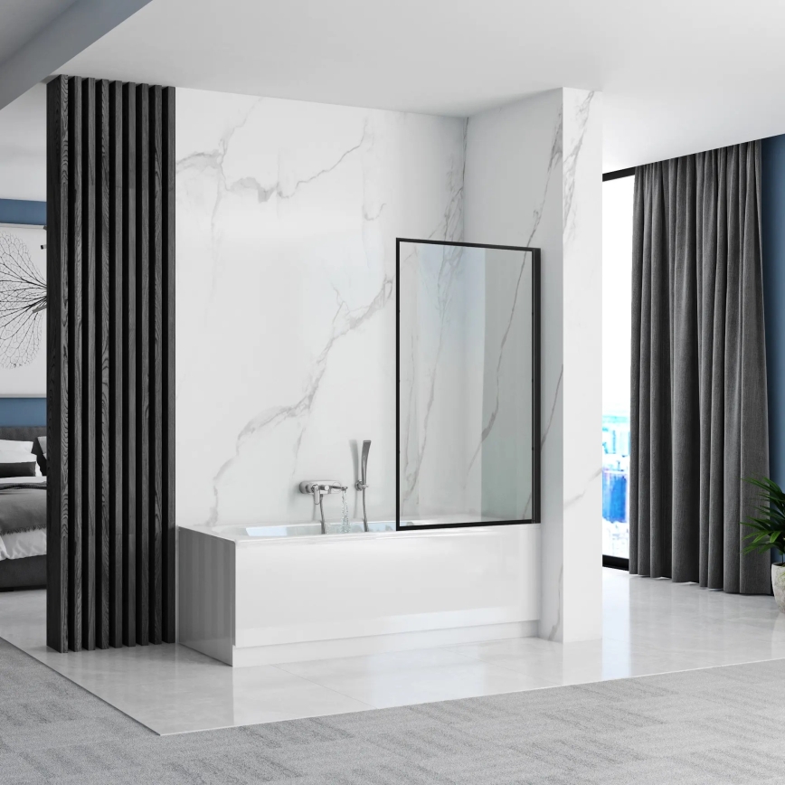REA-K7632 - Κινητή οθόνη μπανιέρας LAGOS 140x70 cm μαύρη/διάφανη