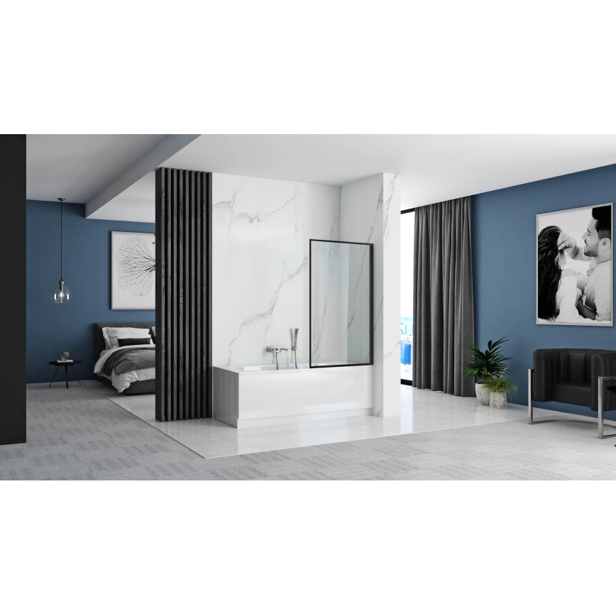 REA-K7633 - Κινητή προστατευτική οθόνη μπανιέρας LAGOS 140x80 cm μαύρη/διάφανη