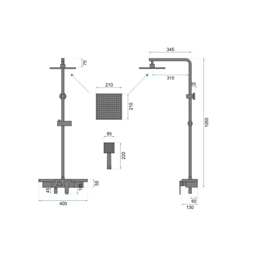 REA-P4121 - Σετ ντους με μπαταρία BRAVO, βουρτσισμένο χρυσό