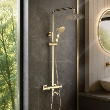 REA-P5960 - Σετ ντους με θερμοστατική μπαταρία LUNGO DIAMOND χρυσό