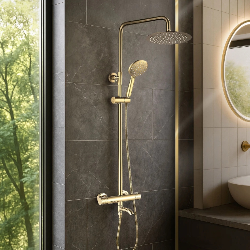 REA-P5960 - Σετ ντους με θερμοστατική μπαταρία LUNGO DIAMOND χρυσό