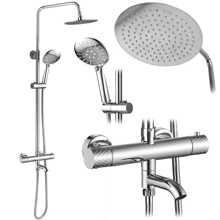 REA-P5961 - Σετ ντους με θερμοστατική μπαταρία LUNGO DIAMOND σε γυαλιστερό χρώμιο