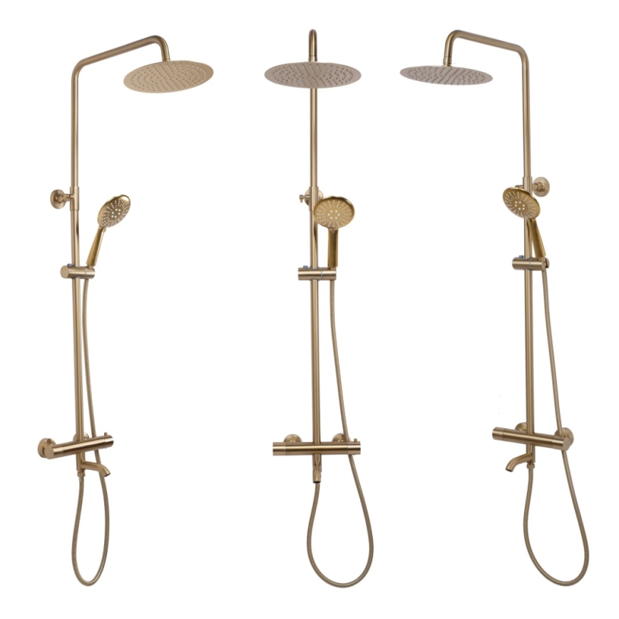 REA-P6604 - Σετ ντους με θερμοστατική μπαταρία LUNGO, βουρτσισμένο χρυσό