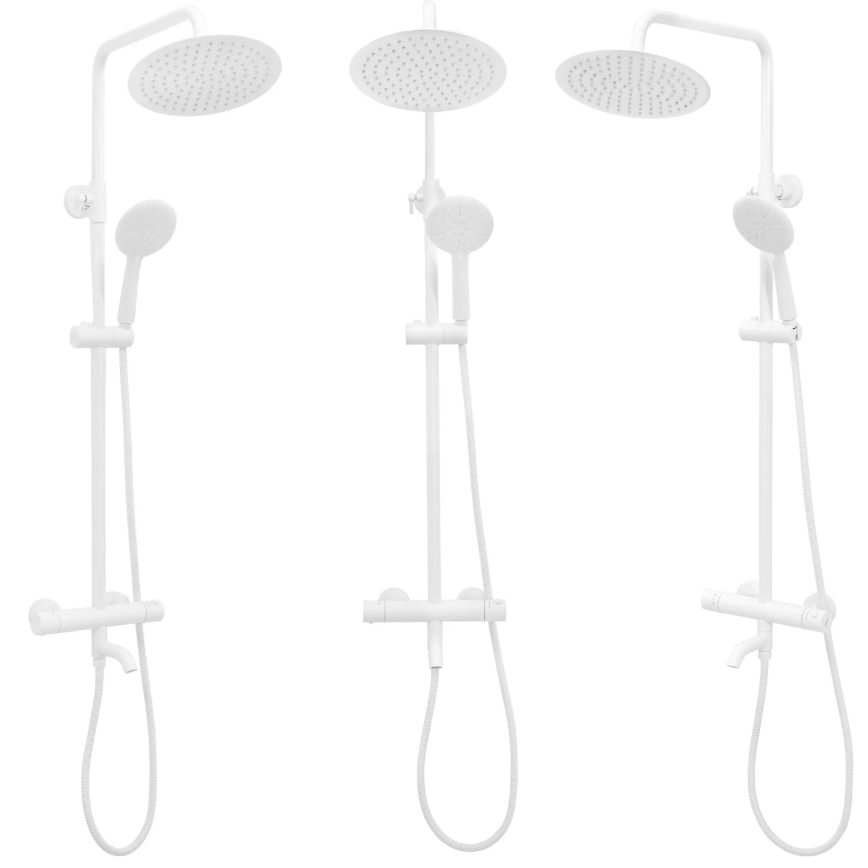 REA-P6608 - Σετ ντους με θερμοστατικό μίκτη LUNGO σε ματ λευκό