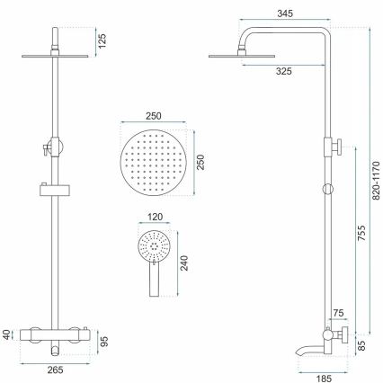 REA-P6608 - Σετ ντους με θερμοστατικό μίκτη LUNGO σε ματ λευκό