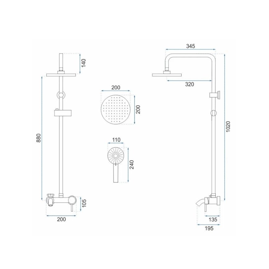 REA-P7051 - Σετ ντους LUIS με μπαταρία, βουρτσισμένο χρυσό