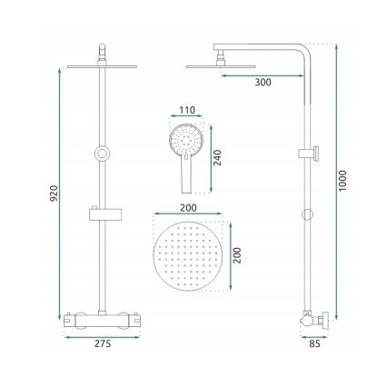 REA-P8413 - Σετ ντους με θερμοστατική μπαταρία BLISS, σε βουρτσισμένο χρυσό