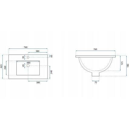 REA-U0040 - Εντοιχιζόμενος νιπτήρας DAFNE 46,5x76 cm κεραμικός/γυαλιστερό λευκό