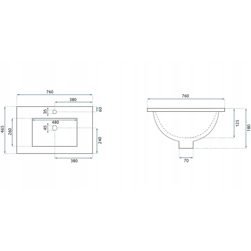 REA-U0040 - Εντοιχιζόμενος νιπτήρας DAFNE 46,5x76 cm κεραμικός/γυαλιστερό λευκό