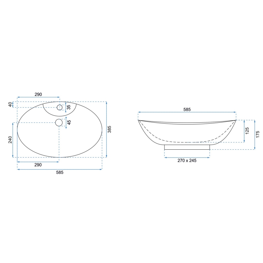 REA-U0160 - Επιτραπέζιος νιπτήρας ROSA 38,5x58,5 cm κεραμικός/γυαλιστερό λευκό