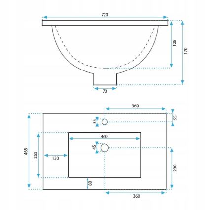 REA-U0190 - Ενθετός νιπτήρας DAFNE 46,5x72 cm κεραμικός/γυαλιστερό λευκό