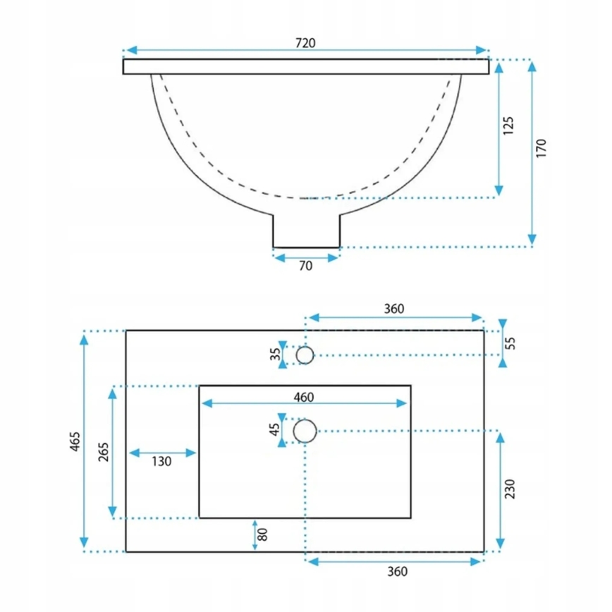 REA-U0190 - Ενθετός νιπτήρας DAFNE 46,5x72 cm κεραμικός/γυαλιστερό λευκό