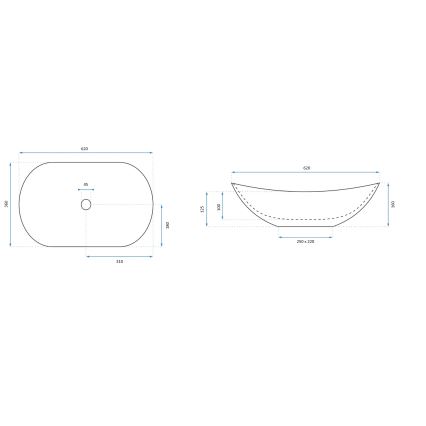 REA-U0441 - Επιτραπέζιος νιπτήρας ROYAL 35,5x61,5 cm, κεραμικός, γυαλιστερό λευκό